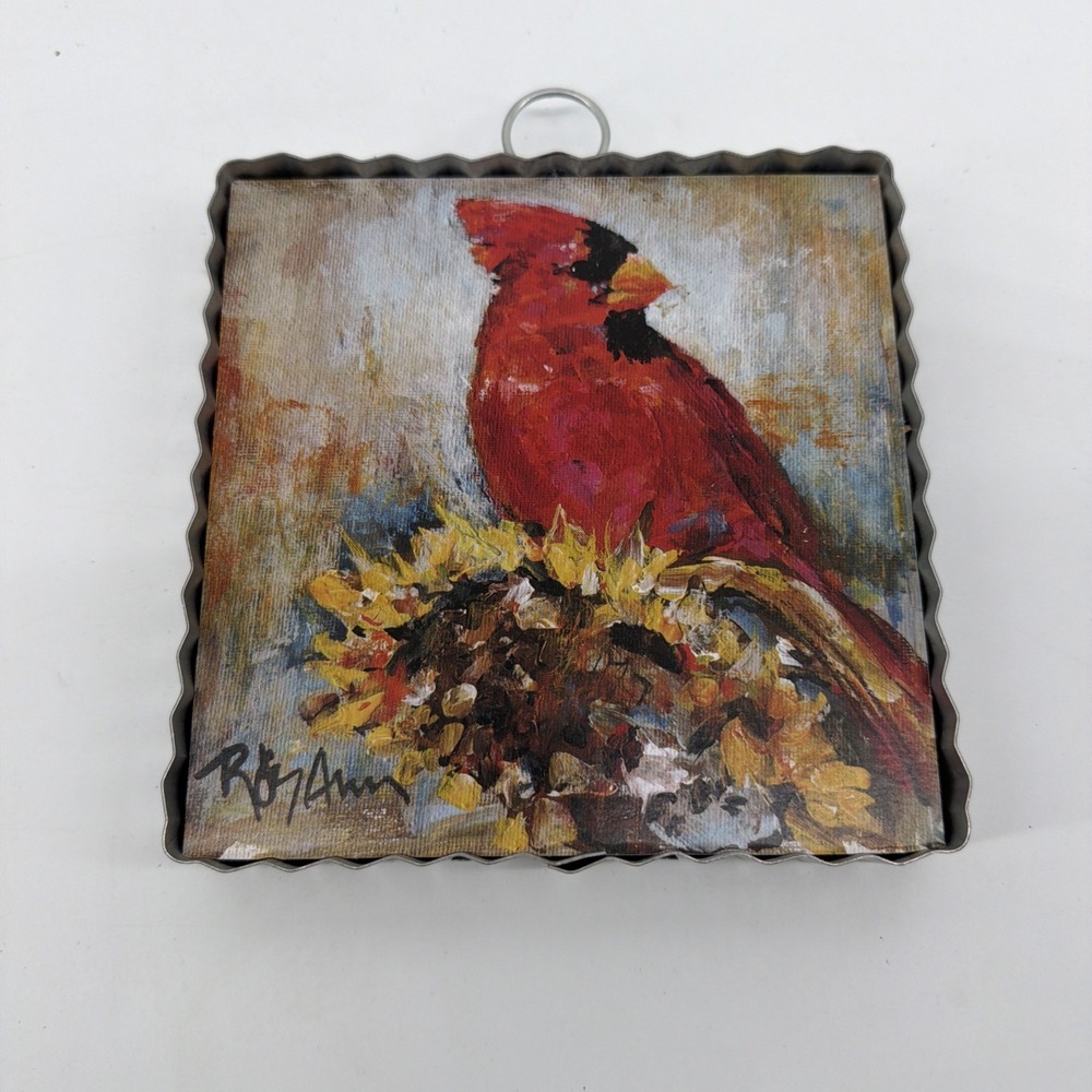 The Round Top Collection Mini Fall Cardinal Print Charm 6x6x1 Fall Decor